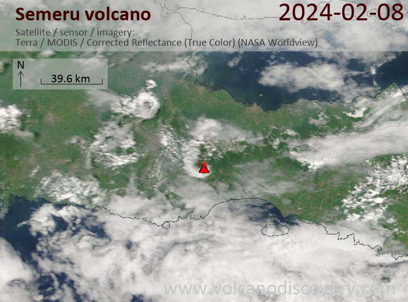 Satellite image of Semeru volcano on  8 Feb 2024