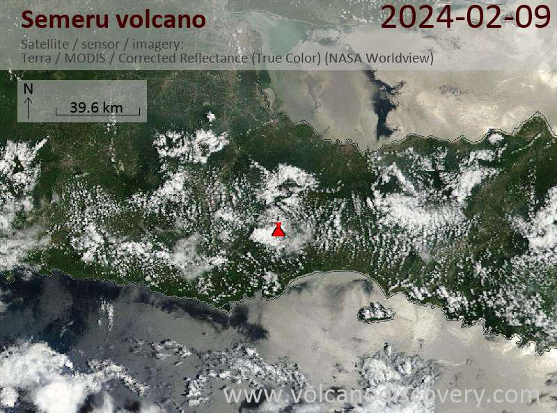 Satellite image of Semeru volcano on  9 Feb 2024