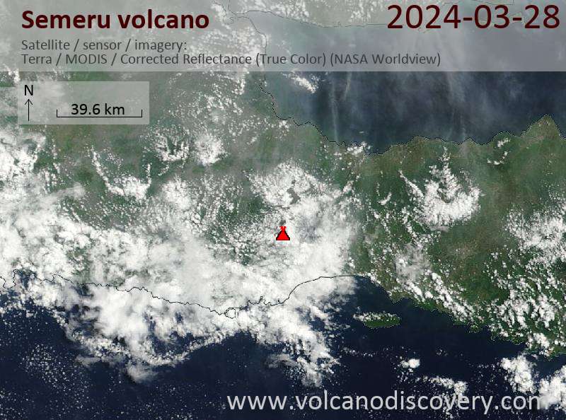 Satellite image of Semeru volcano on 28 Mar 2024