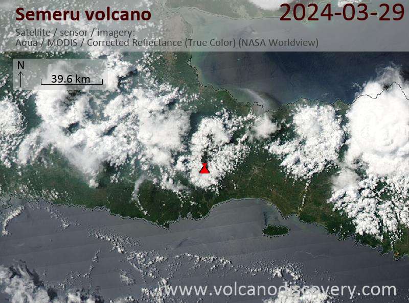 Satellite image of Semeru volcano on 30 Mar 2024