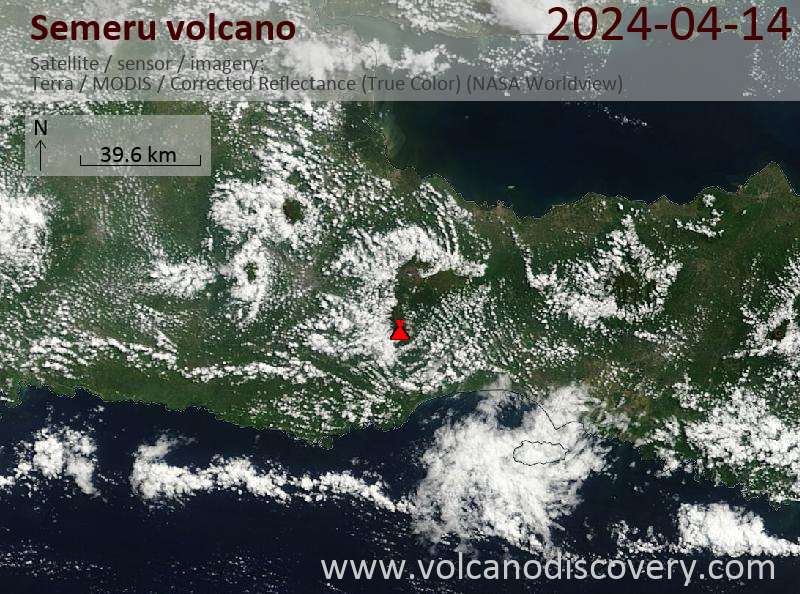 Satellite image of Semeru volcano on 15 Apr 2024