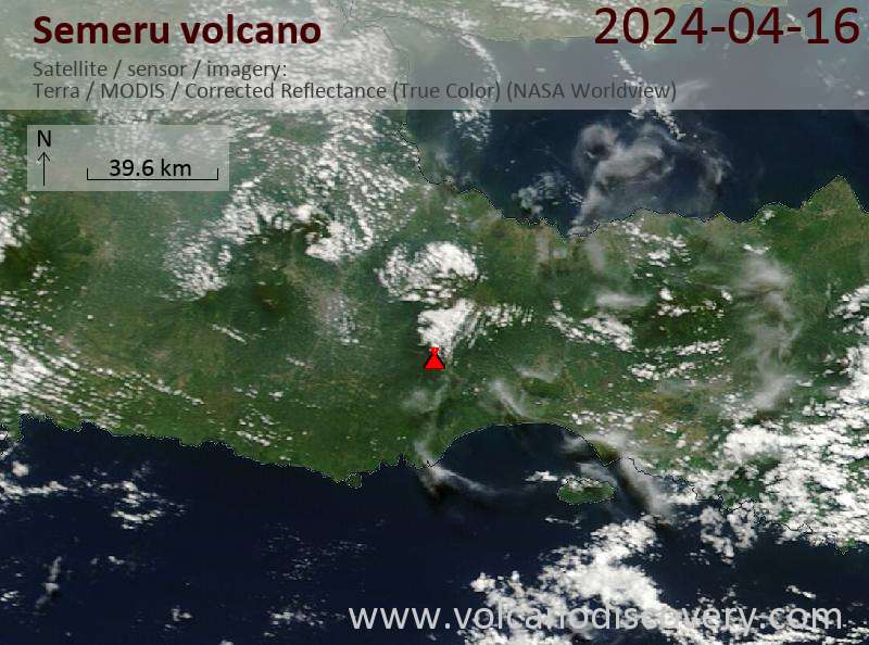 Satellite image of Semeru volcano on 16 Apr 2024