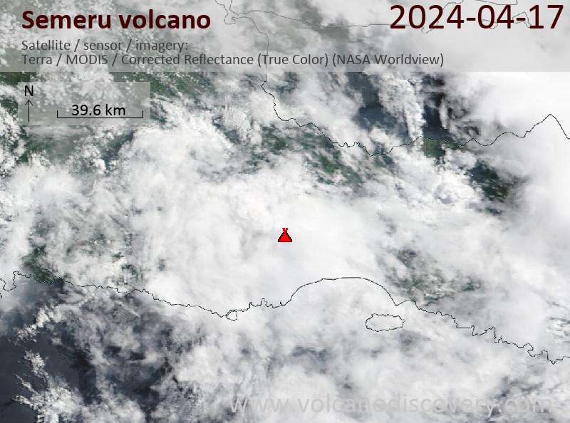 Satellite image of Semeru volcano on 17 Apr 2024