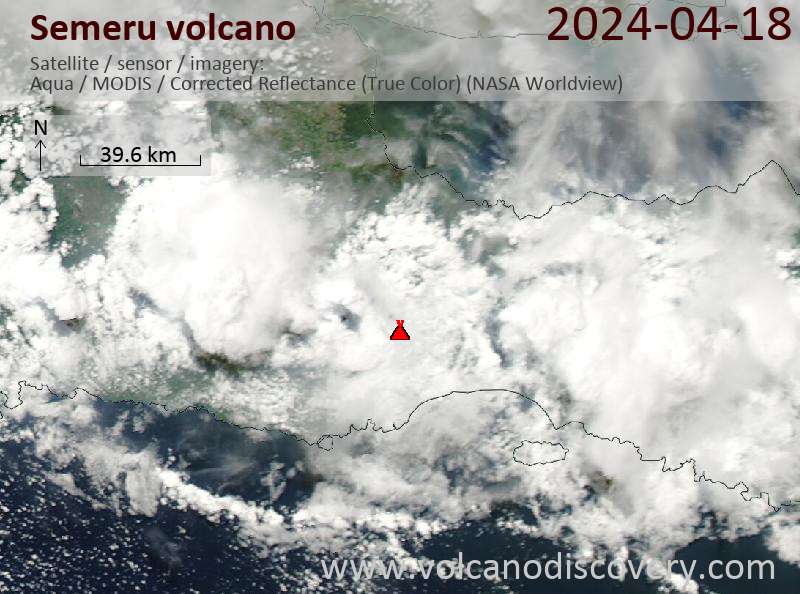 Satellite image of Semeru volcano on 18 Apr 2024