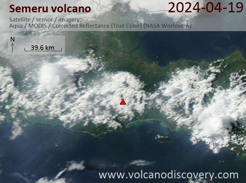 Satellitenbild des Semeru Vulkans am 20 Apr 2024