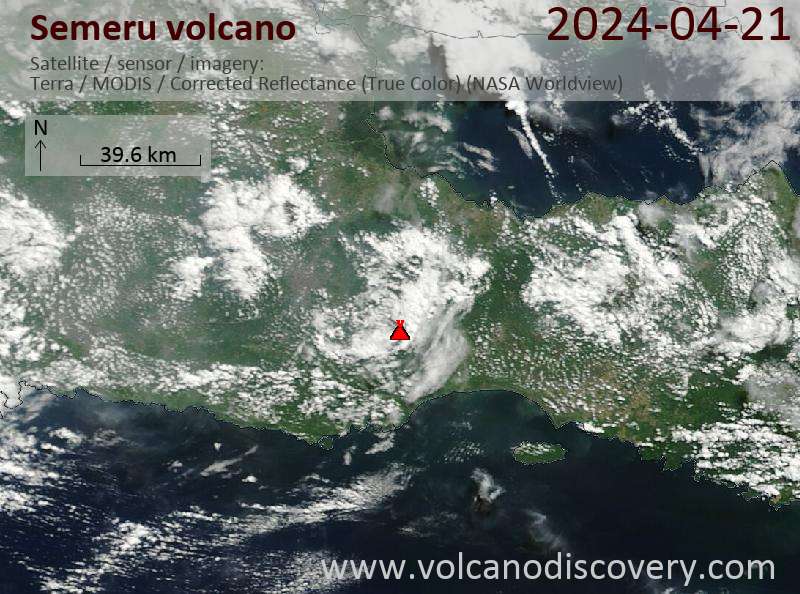 Satellite image of Semeru volcano on 21 Apr 2024