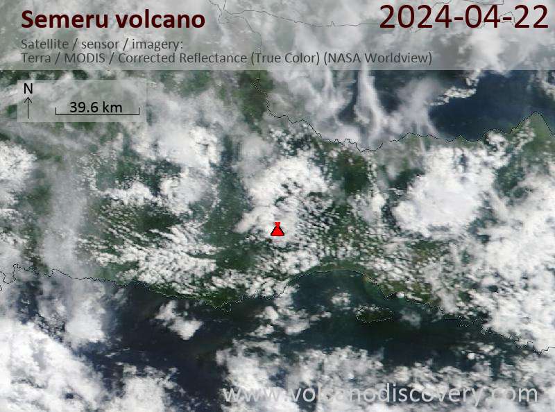 Satellite image of Semeru volcano on 22 Apr 2024