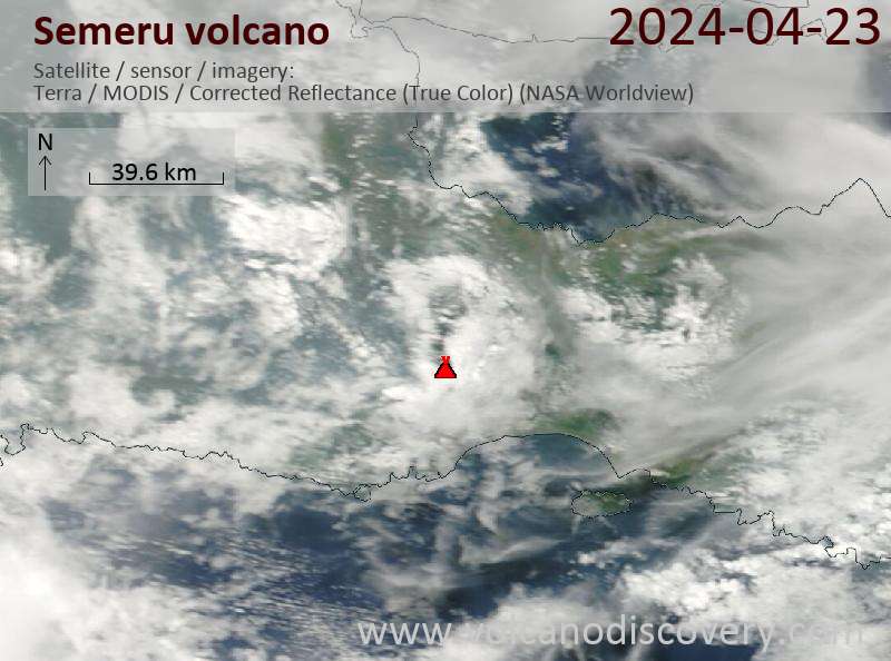Satellite image of Semeru volcano on 23 Apr 2024