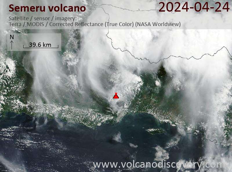 Satellite image of Semeru volcano on 24 Apr 2024