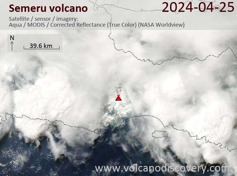 Satellite image of Semeru volcano on 25 Apr 2024