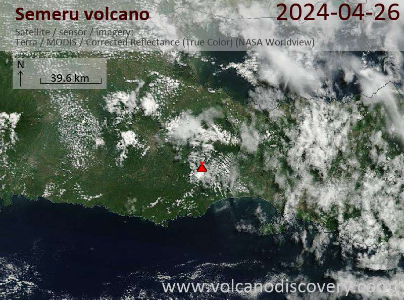 Satellite image of Semeru volcano on 26 Apr 2024