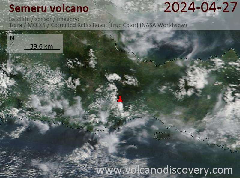 Satellitenbild des Semeru Vulkans am 27 Apr 2024