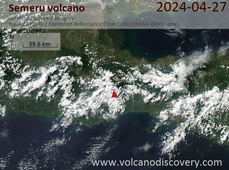 Satellite image of Semeru volcano on 28 Apr 2024
