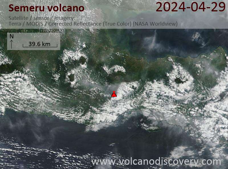 Satellite image of Semeru volcano on 29 Apr 2024