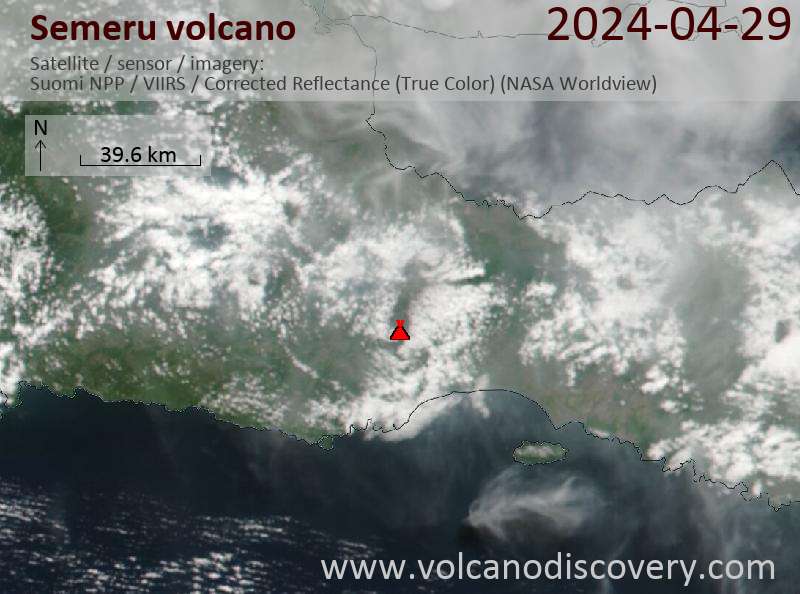Satellite image of Semeru volcano on 30 Apr 2024