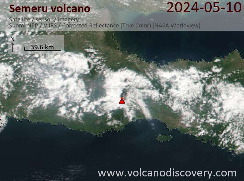 Satellite image of Semeru volcano on 10 May 2024