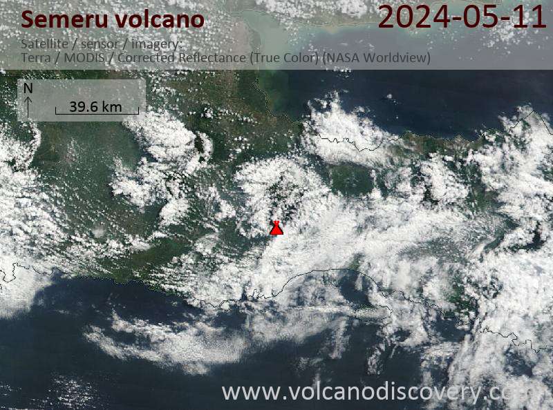 Satellite image of Semeru volcano on 11 May 2024