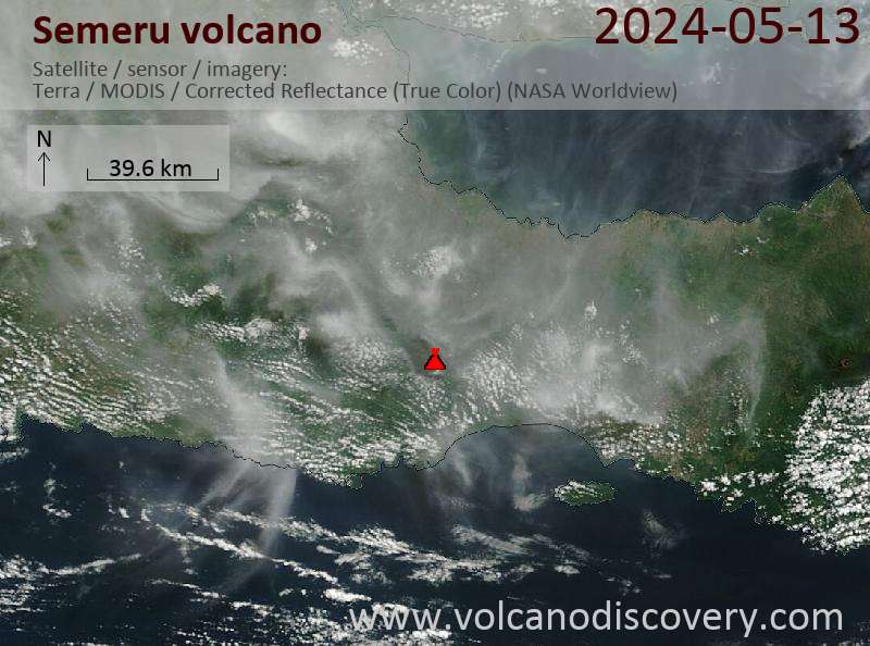 Satellite image of Semeru volcano on 13 May 2024