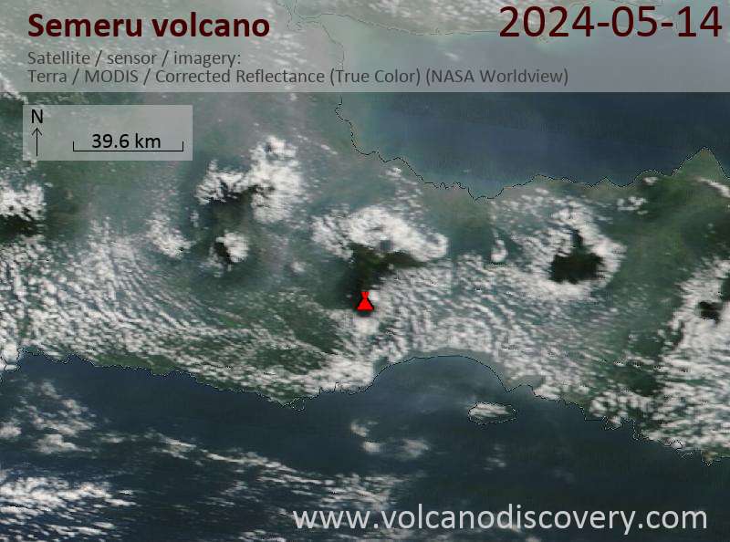 Satellite image of Semeru volcano on 14 May 2024