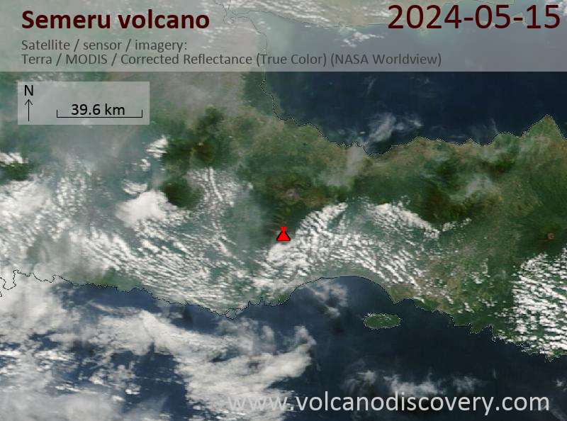 Satellite image of Semeru volcano on 15 May 2024