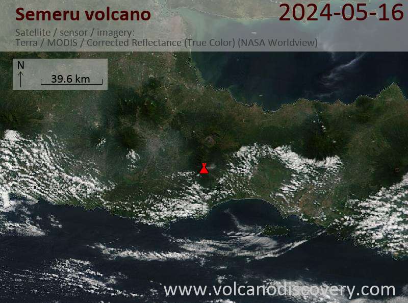 Satellite image of Semeru volcano on 16 May 2024