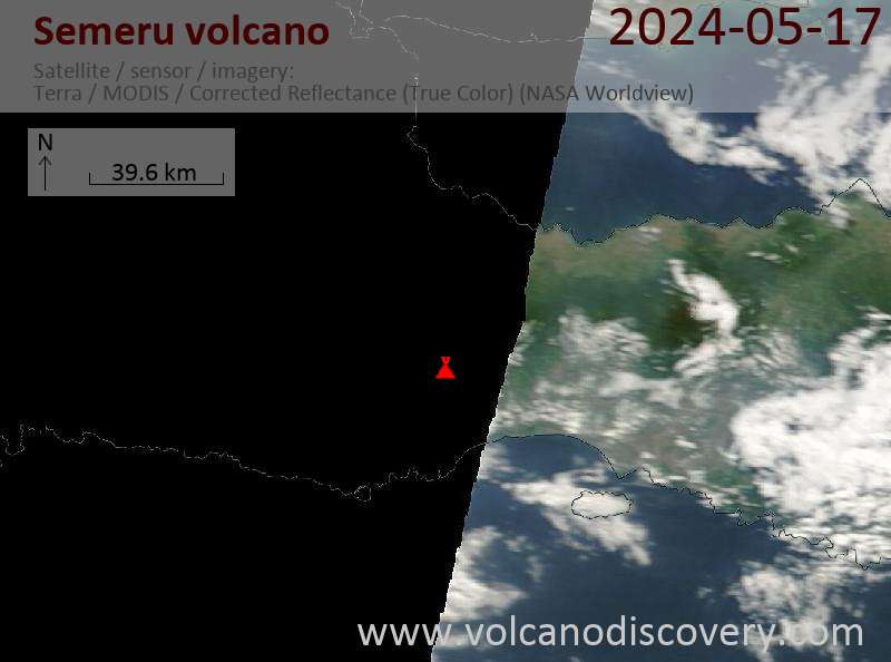 Satellite image of Semeru volcano on 17 May 2024