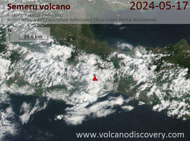 Satellite image of Semeru volcano on 18 May 2024