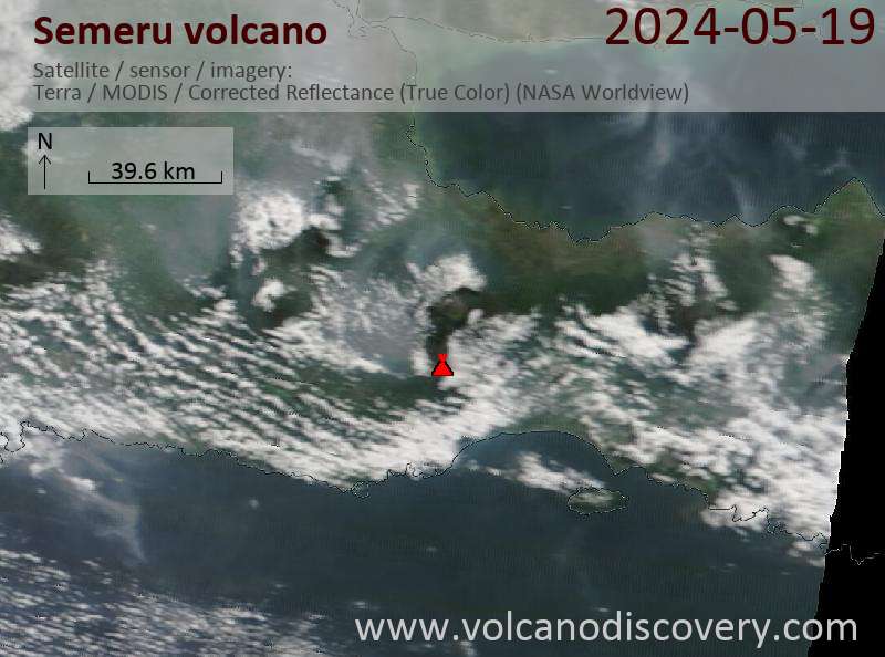 Satellitenbild des Semeru Vulkans am 19 May 2024