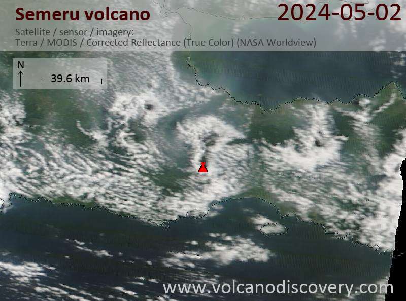 Satellite image of Semeru volcano on  2 May 2024