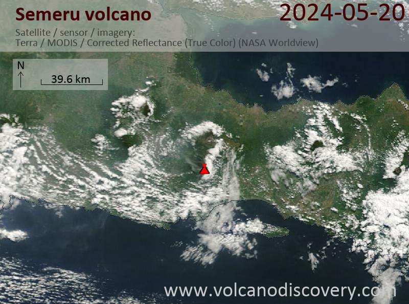 Satellite image of Semeru volcano on 20 May 2024