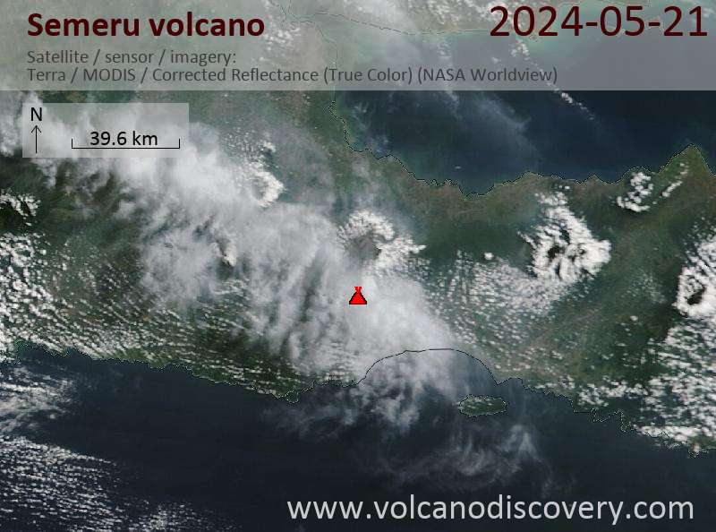Satellite image of Semeru volcano on 21 May 2024