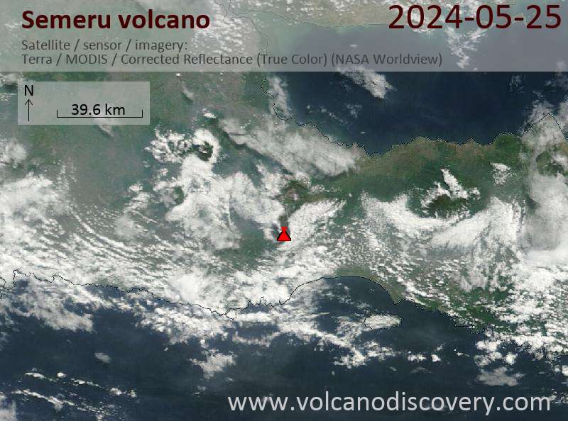 Satellite image of Semeru volcano on 25 May 2024