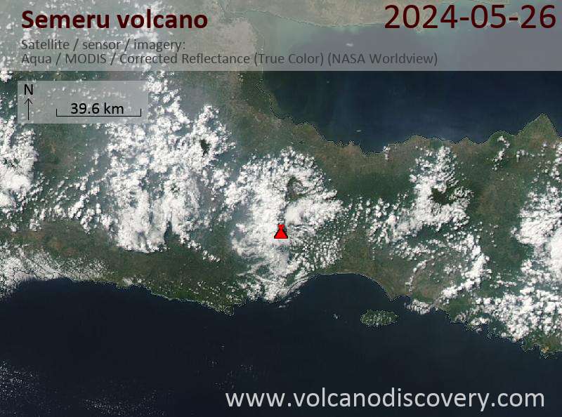 Satellitenbild des Semeru Vulkans am 26 May 2024