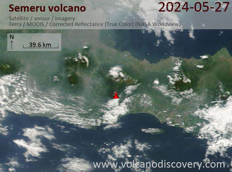 Satellite image of Semeru volcano on 27 May 2024