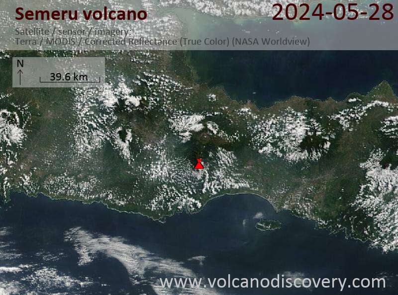 Satellite image of Semeru volcano on 28 May 2024