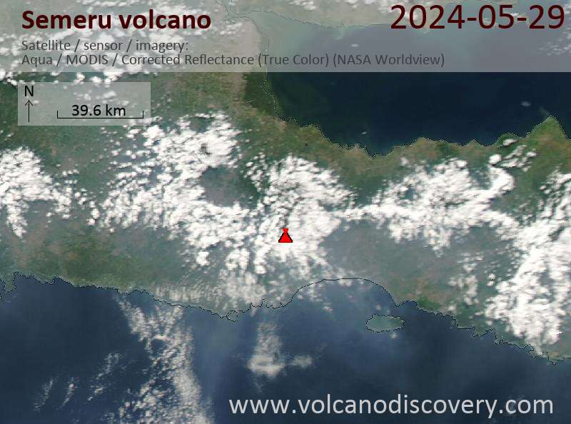 Satellite image of Semeru volcano on 29 May 2024