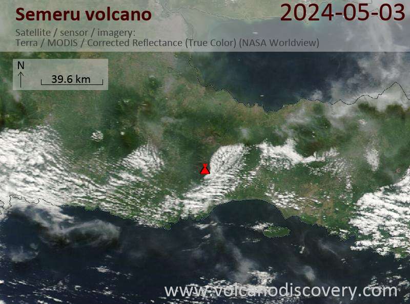 Satellite image of Semeru volcano on  3 May 2024