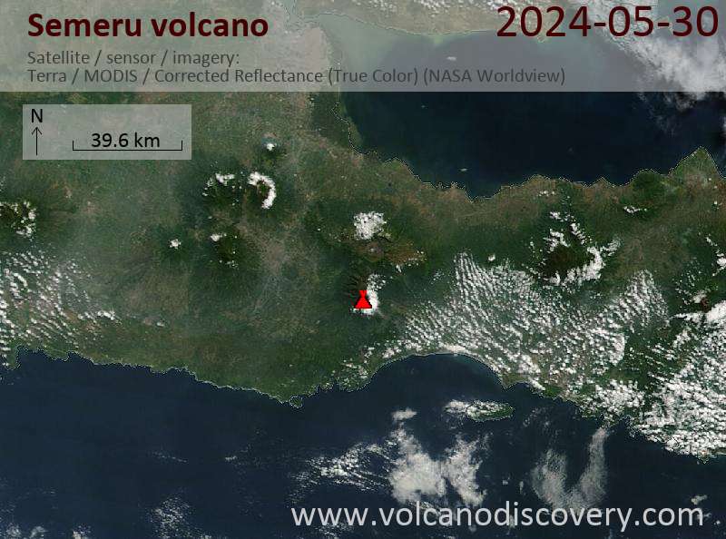 Satellite image of Semeru volcano on 30 May 2024