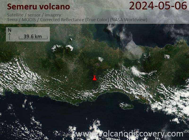 Satellite image of Semeru volcano on  6 May 2024