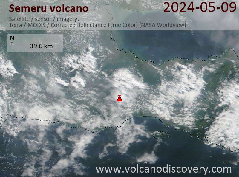Satellite image of Semeru volcano on  9 May 2024