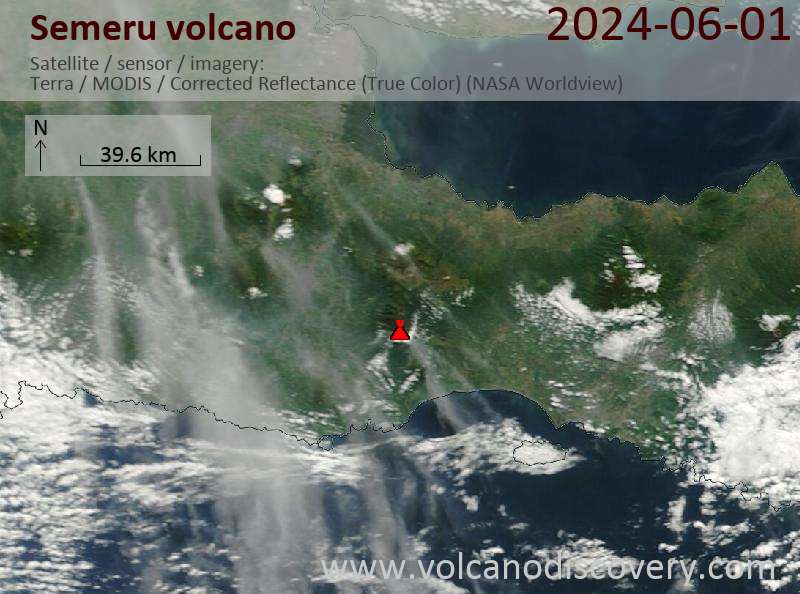 Satellite image of Semeru volcano on  1 Jun 2024