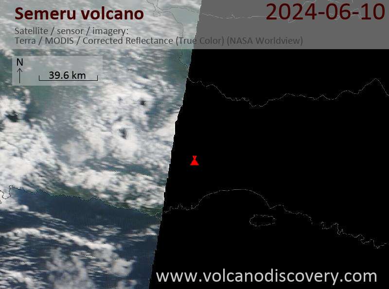 Satellite image of Semeru volcano on 10 Jun 2024