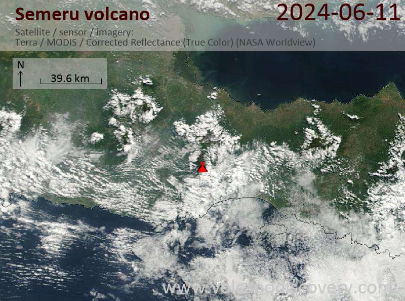 Satellite image of Semeru volcano on 11 Jun 2024