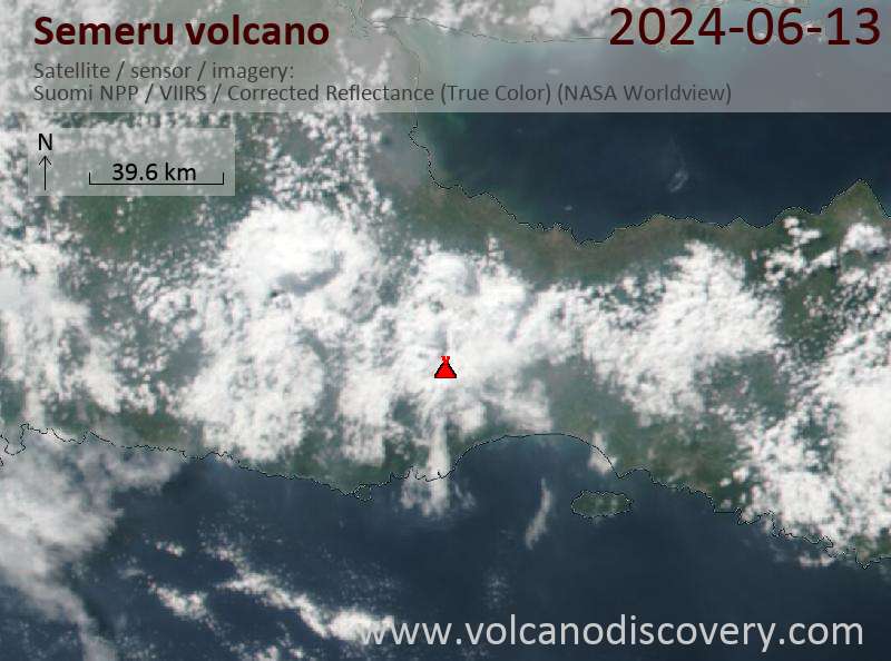 Satellitenbild des Semeru Vulkans am 13 Jun 2024