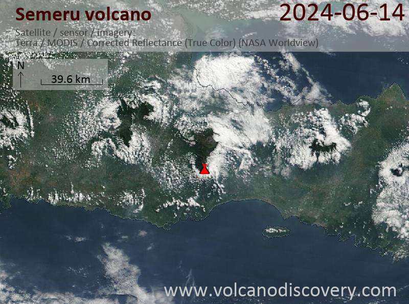 Satellitenbild des Semeru Vulkans am 14 Jun 2024