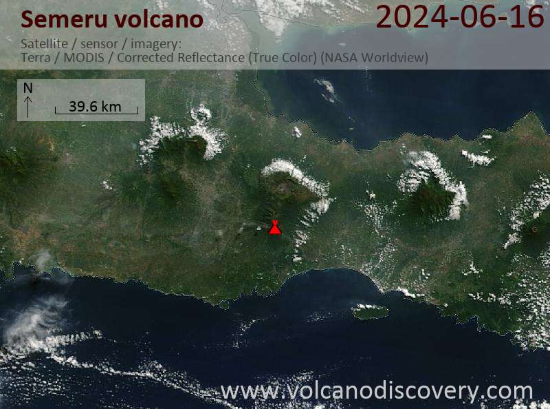 Satellite image of Semeru volcano on 16 Jun 2024