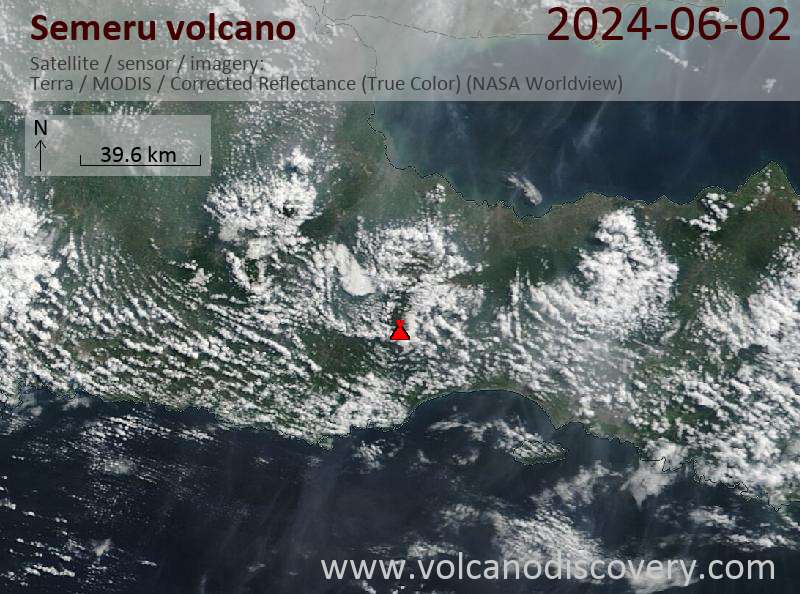 Satellite image of Semeru volcano on  2 Jun 2024