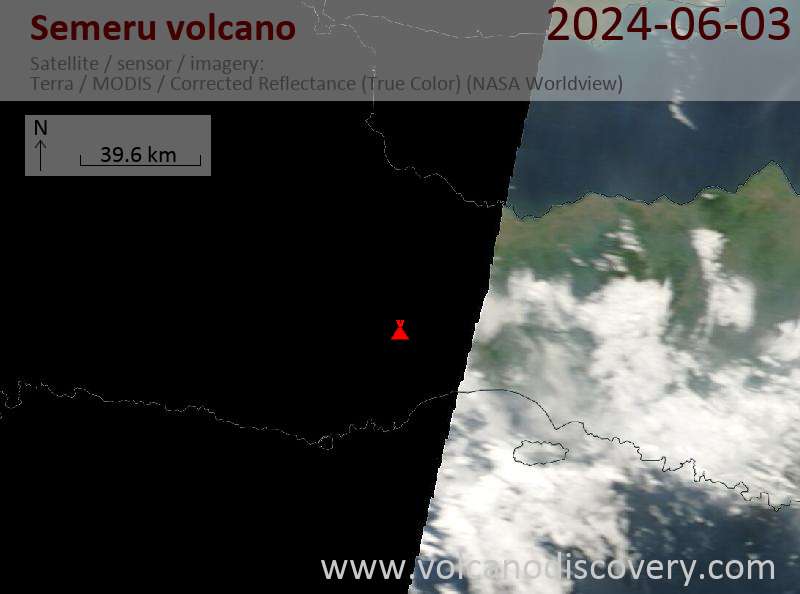 Satellite image of Semeru volcano on  3 Jun 2024