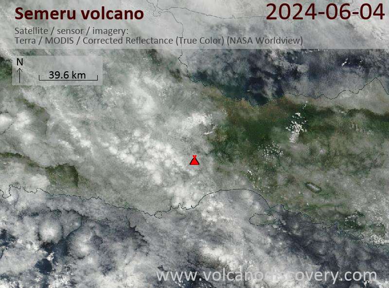 Satellite image of Semeru volcano on  4 Jun 2024