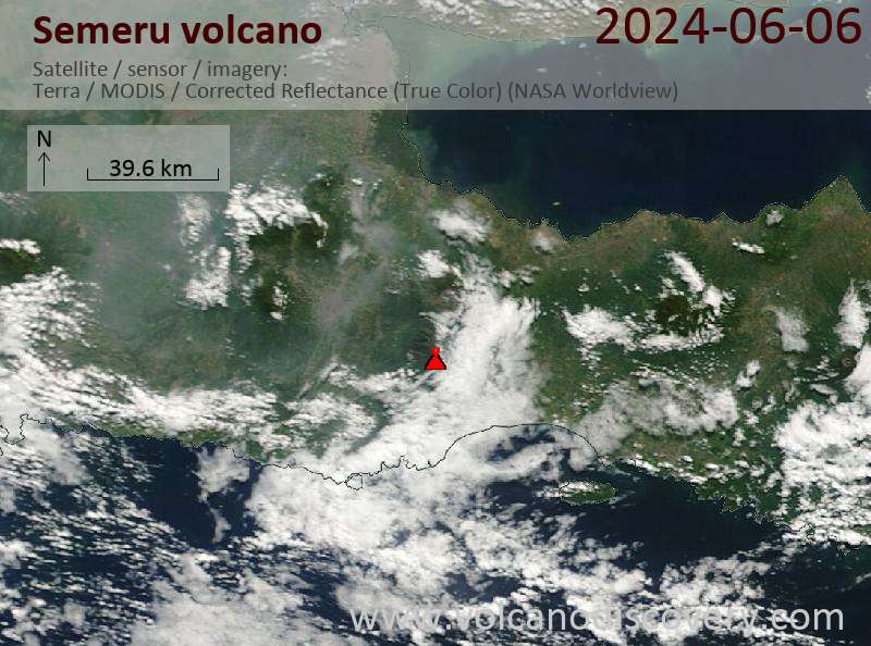 Satellite image of Semeru volcano on  6 Jun 2024